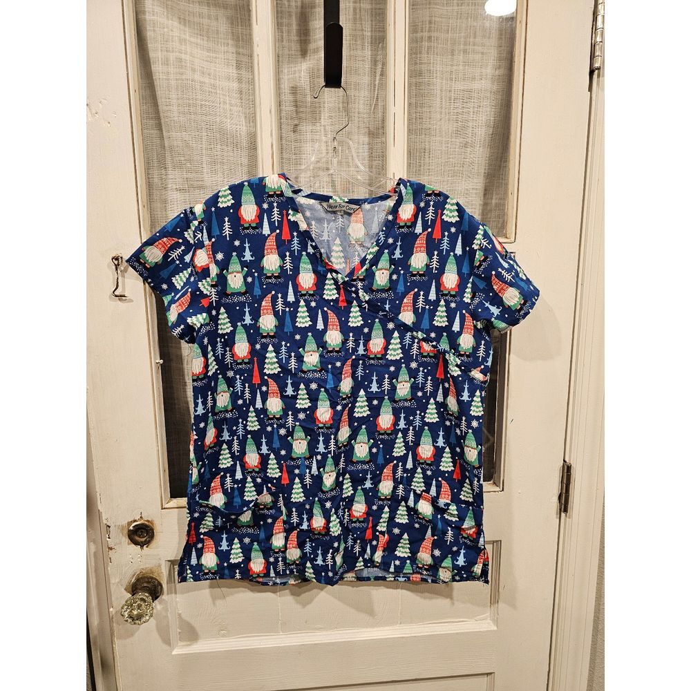 Wear for Care Christmas Gnomes Scrub Top